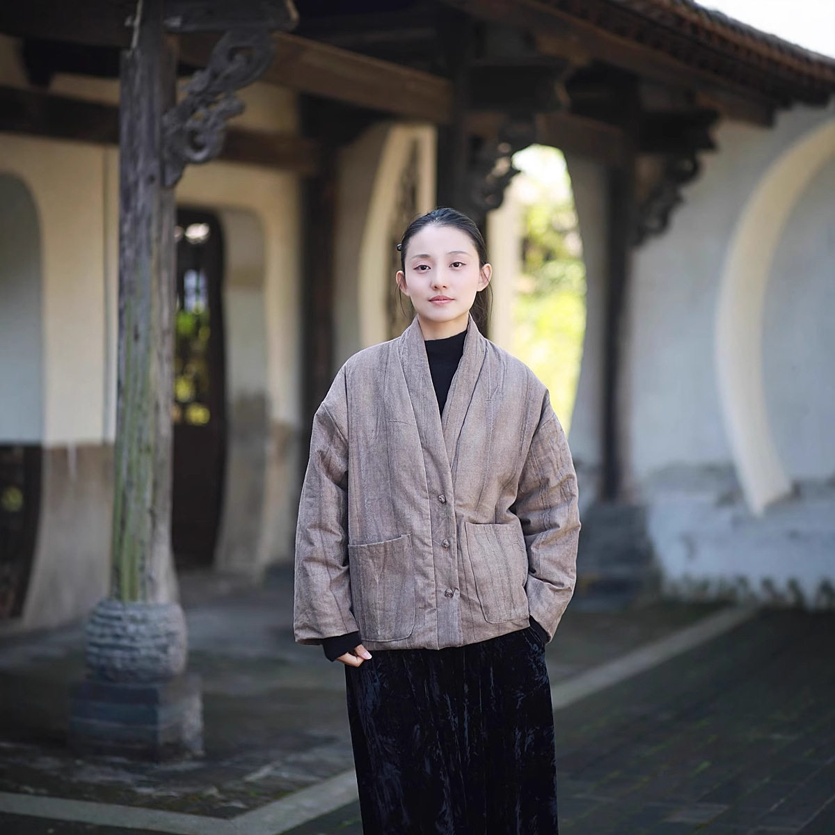 26冬文艺复古盘扣棉麻短棉衣女