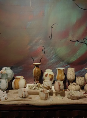 中古寂寥玉石花器酒杯餐桌软装