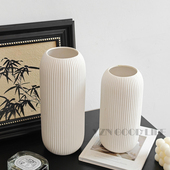极简白色素烧竖条陶瓷花瓶水培鲜花玫瑰插花摆件客厅软装 饰品现代