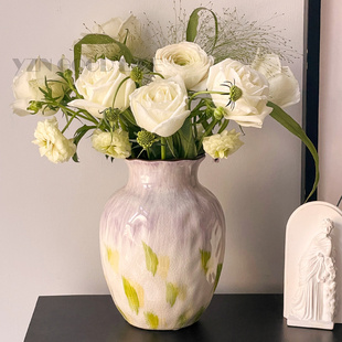 花艺师推荐 饰摆件水养插花高级感 大肚陶瓷花瓶油画风简约客厅软装