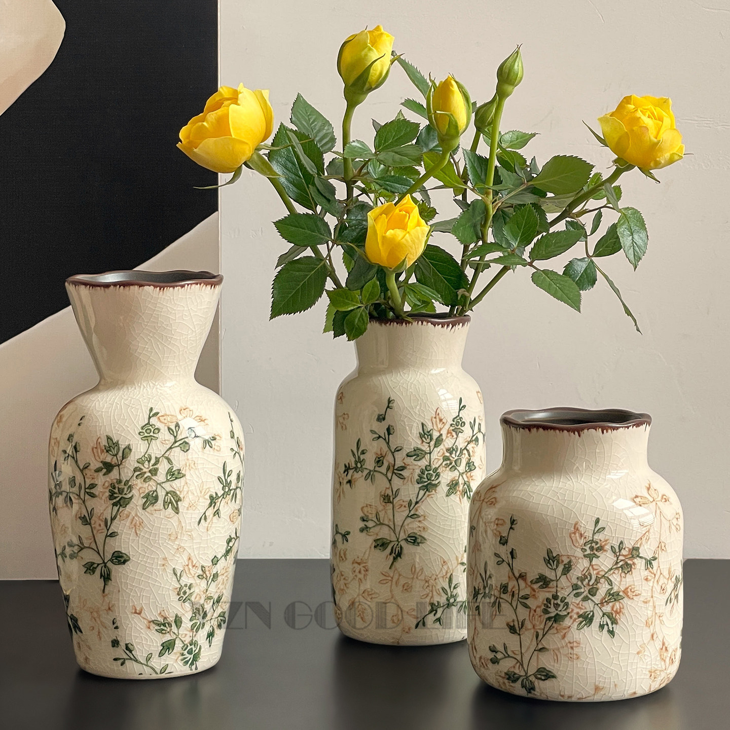 复古小陶瓷花瓶繁花冰裂纹迷你装饰摆件茶桌书桌水养绿植家居客厅,家居饰品,花瓶,淘宝优惠券,粉丝福利购,淘宝优惠卷