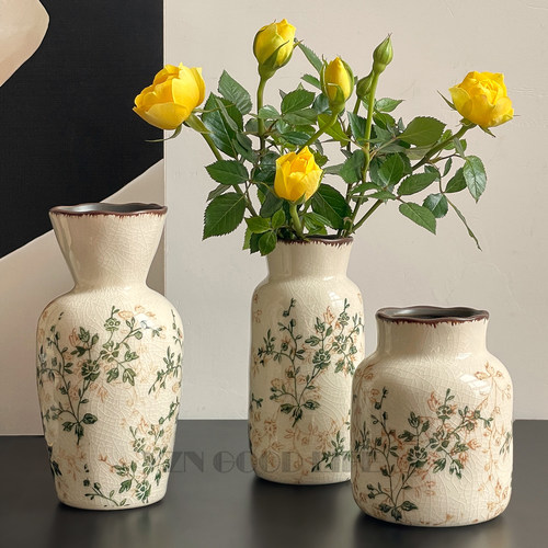 复古小陶瓷花瓶繁花冰裂纹迷你