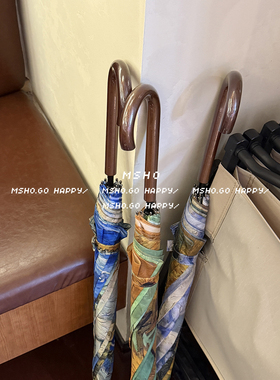 msho梵高油画~长柄雨伞女ins高颜值复古结实加大双人直杆伞高级感