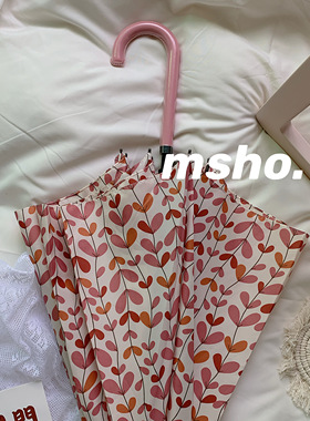 msho敲美奶昔粉很适合拍照的直杆伞韩风原素三色堇ins风长柄雨伞