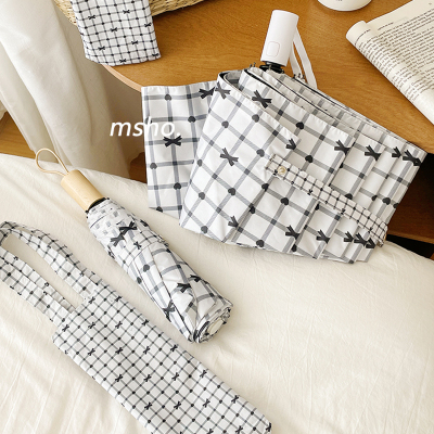 msho黑白格自动雨伞晴雨两用女