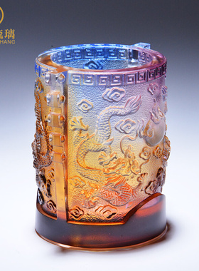 琉璃龙行天下笔筒创意时尚桌面摆件精致老板办公桌摆件 高档 大气