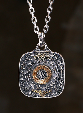 貔貅九宫八卦牌转运保平安银饰品