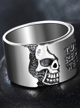 复古S925泰银朋克哥特骷髅头戒指男潮人霸气日韩男士戒指创意