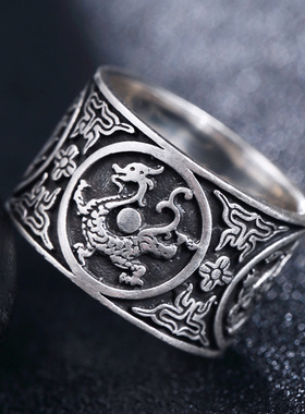 999纯银戒指环单身个性潮男足银首饰宽戒子复古泰银男士食指霸气