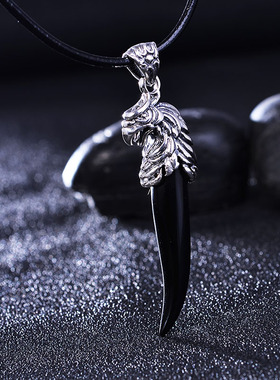 银饰品复古鹰头黑玛瑙男士吊坠
