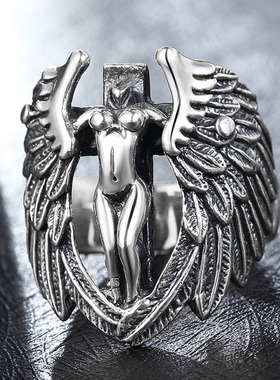 泰银复古戒指银饰品男士戒指男天使翅膀戒指个性霸气食指戒子男