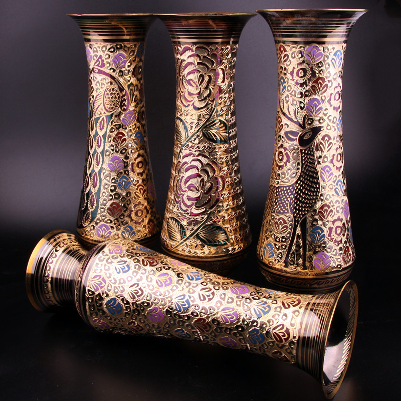 巴基斯坦手工雕刻铜花瓶家居玄关仿古花瓶摆件古典中式家居装饰品