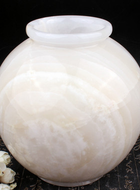 天然玉石白玉坛子花瓶仿古中式玉罐子玄关大肚花瓶摆件玉器中国坛