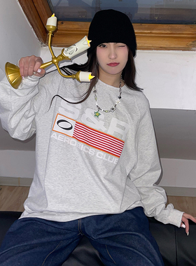 SOSER2022秋冬基础发泡印花男女潮情侣款插肩休闲长袖打底圆领T恤