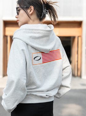 SOSER秋冬复古后背美式重磅绒面印花连帽拉链衫男女情侣同款上衣