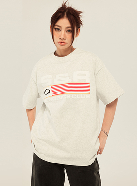 SOSER夏季美式复古SR印花短袖纯棉重磅男女情侣款半袖T恤ins潮