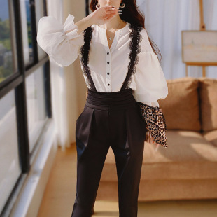 背带裤 粉红大布娃娃2025新款 设计感高腰显瘦长款 时尚 女 气质休闲裤