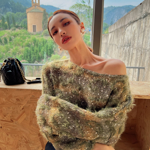 粉红大布娃娃秋冬慵懒混纺毛衣女