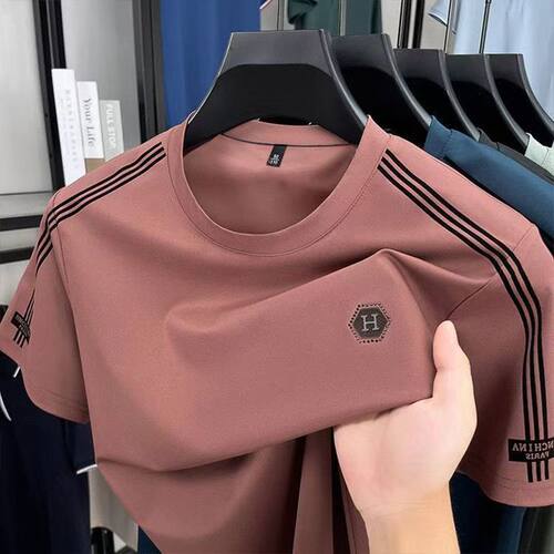 商场倒闭清仓捡漏~高级感冰丝短袖T恤男生ins潮牌夏季简约上衣服