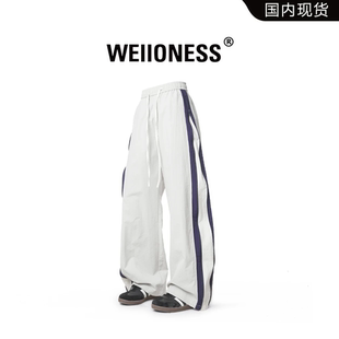 WEIIONESS美式 男女夏季 寬松速干休閑褲 潮 撞色側邊拉鏈冰絲運動褲