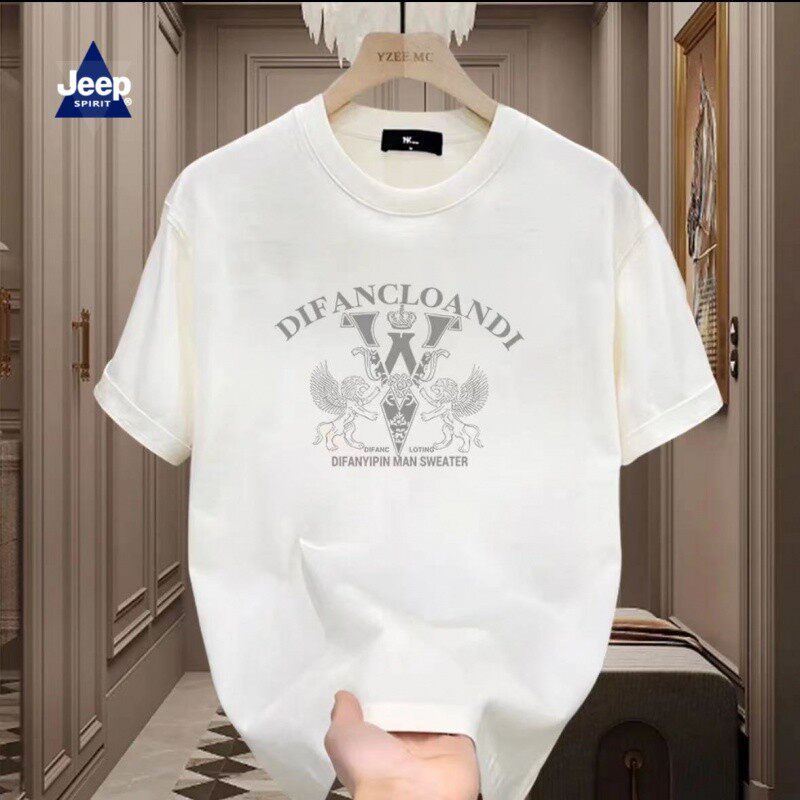 JEEPSPIRIT夏季新款秀禾服男韩版潮流百搭宽松休闲半袖印花上衣