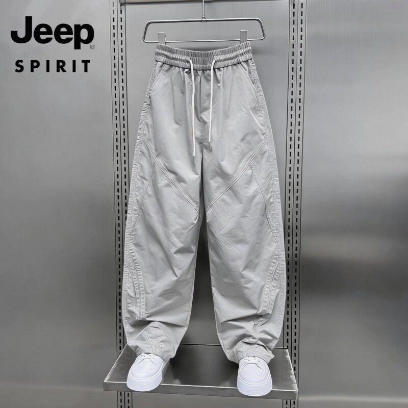 JEEPSPIRIT吉普夏季新款拼条休闲裤男士宽松百搭哈伦裤时尚潮流阔
