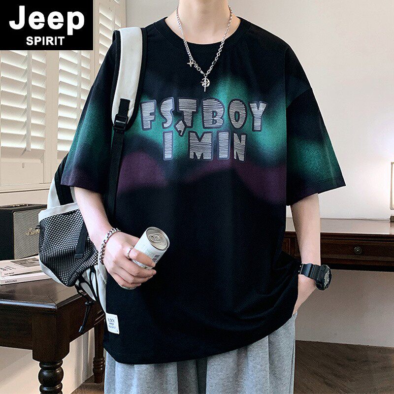JEEPSPIRIT短袖t恤男士夏季新款宽松凉感体恤渐变色学院风上衣T恤