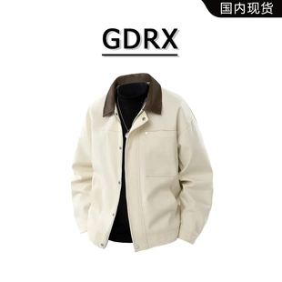 新款 GDRX美式 拼接翻領(lǐng)男士 夾克2025秋季 上衣外套 寬松簡(jiǎn)約休閑大碼