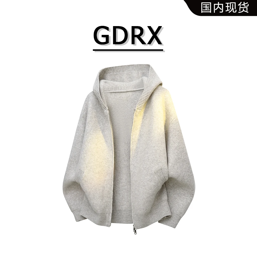 GDRX美式复古连帽开衫毛衣2025秋季新款男士老钱风休闲宽松针织衫