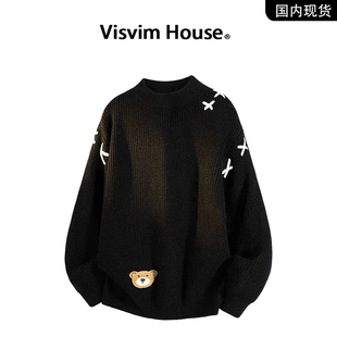 WINGS秋季 VISVIM 品牌現貨撤柜 毛衣男 個性 撞色圖案針織衫 新款