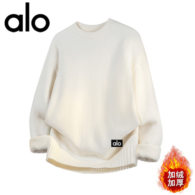 官方奥特莱斯】品牌折扣 情侣冬季圆领毛衣男加绒加厚打底针织衫