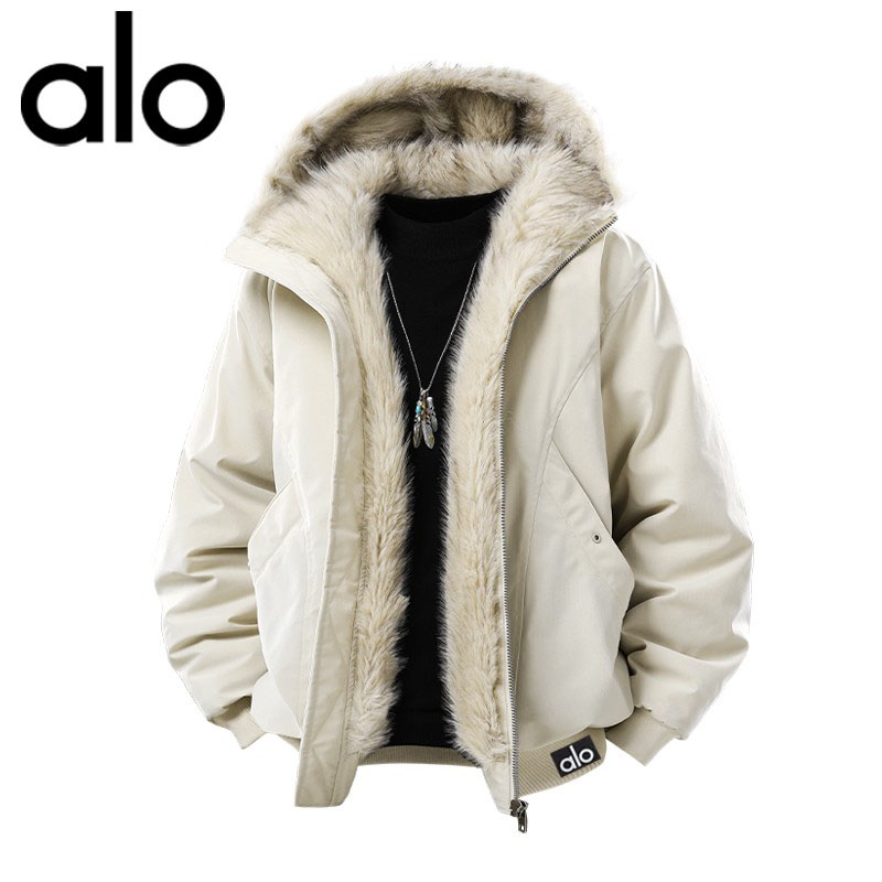 官方奥特莱斯】alo潮牌 美式座山雕连帽棉服秋冬季毛领加厚棉衣男