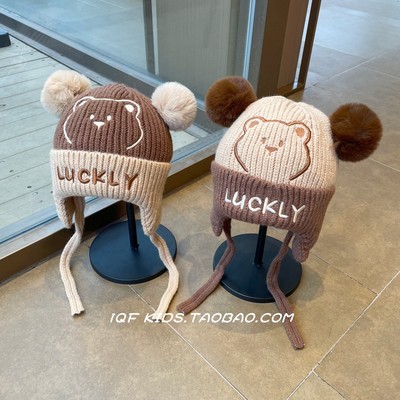 婴儿帽子围巾套装秋冬季宝宝针织毛线帽儿童护耳帽男女童加厚保暖