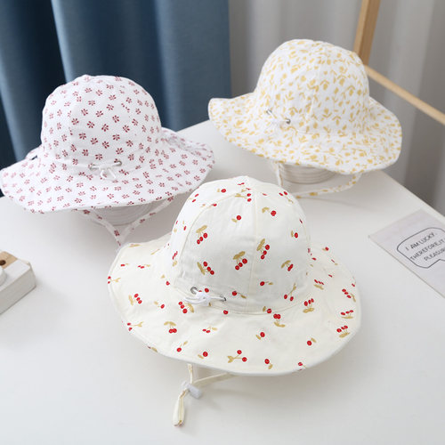 ins新款婴儿渔夫帽夏天大檐防晒太阳帽1岁可调节女宝宝透气遮阳帽