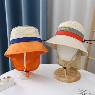 男女童出游防晒帽宝宝夏季 儿童帽子渔夫帽春秋季 遮阳帽大檐太阳帽