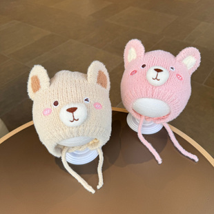 婴儿帽子秋冬款系绳护耳帽婴幼儿男女宝宝包头帽秋冬季针织套头帽