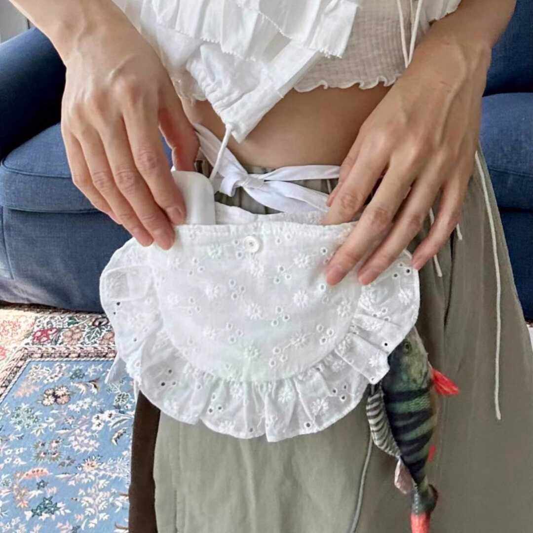 可爱甜美奶白色时尚百搭精致系带花边蕾丝腰包叠穿腰带小包