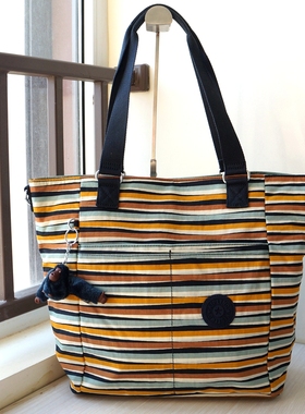 Kipling青春时尚背提包K12716 条纹中号旅行包袋休闲运动大容量包