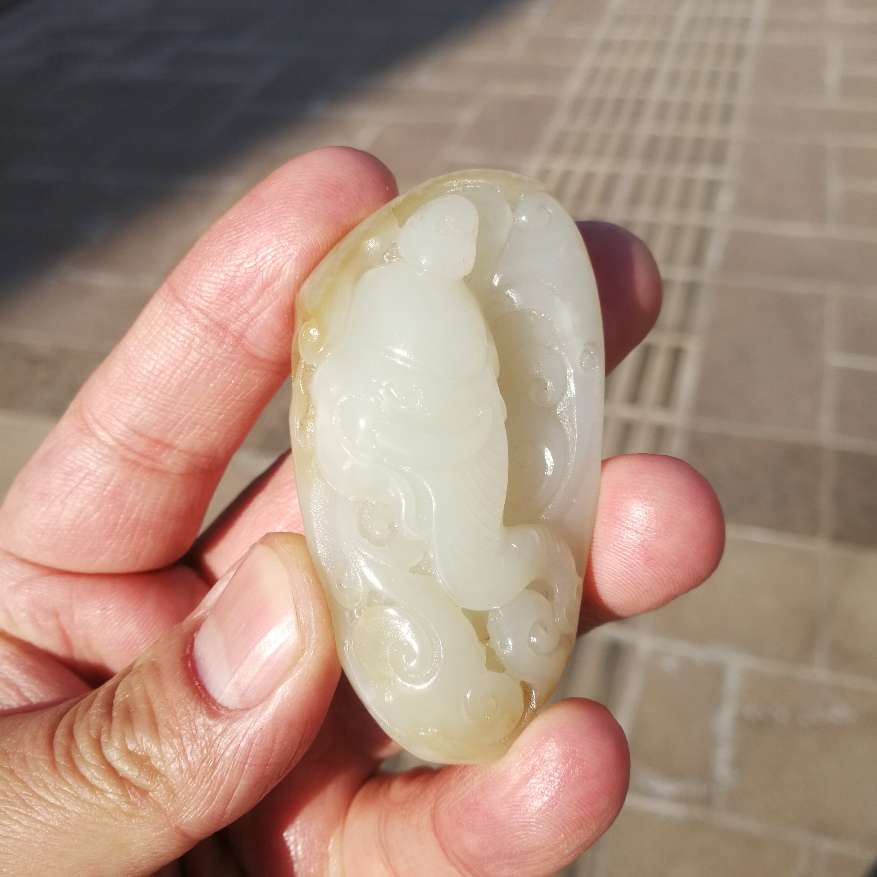 狭义新疆和田玉籽料糖白玉大象吊坠封侯拜相真皮男女款挂件包邮