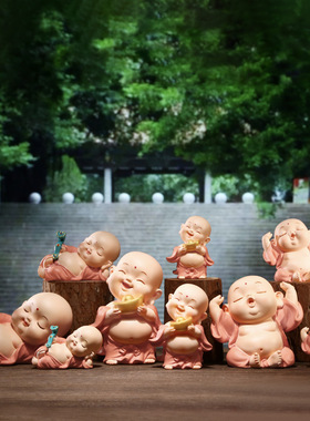 小弥勒摆件 家居办公室创意桌面摆件多款式小和尚树脂工艺品