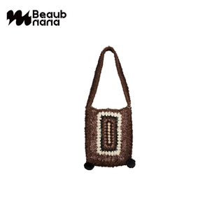 小黄香蕉手钩复古方格包女针织手工毛绒线编织单肩斜挎包毛茸茸包