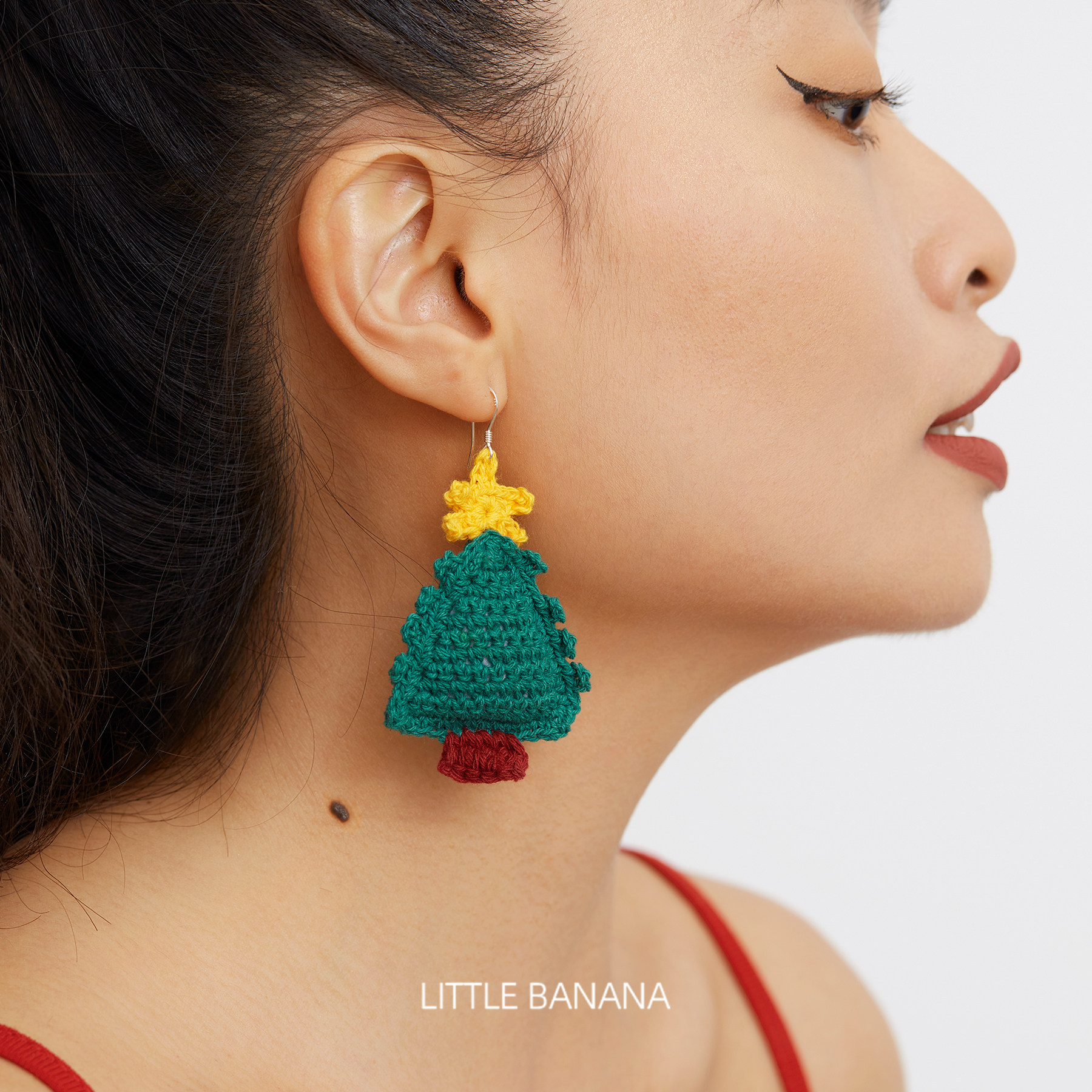 小黄香蕉原创手工耳饰耳夹无耳洞钩织圣诞节日绿色树礼物可爱耳环,饰品/流行首饰/时尚饰品新,耳环,淘宝优惠券,粉丝福利购,淘宝优惠卷
