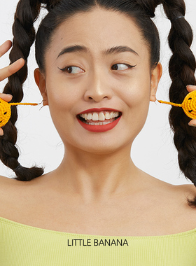 小黄香蕉原创手工吊坠耳饰大笑脸黄色耳环小众设计感耳夹高级甜美