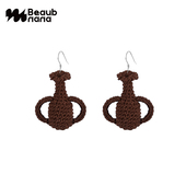 小黄香蕉手钩棕色花瓶耳环女新中式 9折 小众复古耳饰独特耳夹