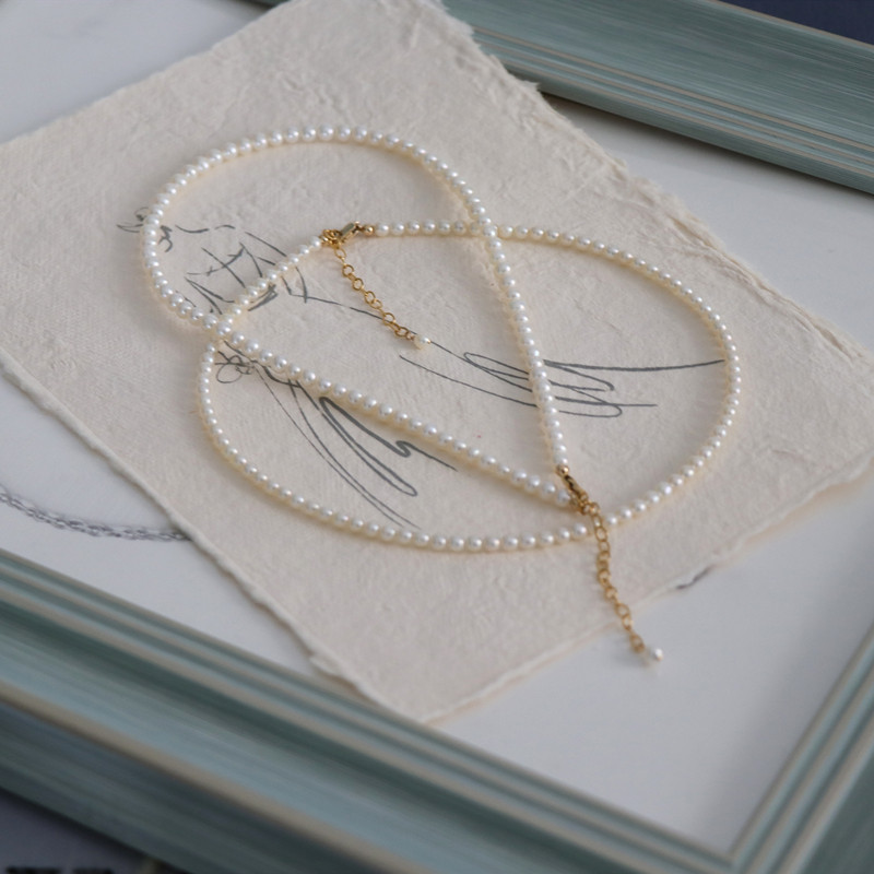 sharow好品质强光淡水小珍珠14k注金choker颈链赫本项链叠戴夏天