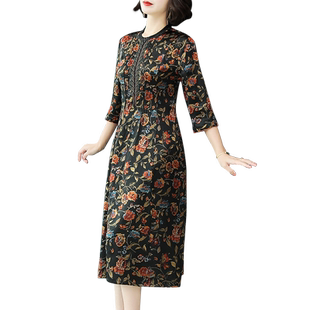 杭州真丝连衣裙桑蚕丝气质优雅妈妈刺绣裙子女中袖2022年夏季新款