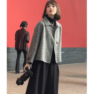 2025秋冬新款小个子双面呢羊毛大衣韩版休闲短款毛呢外套气质显瘦