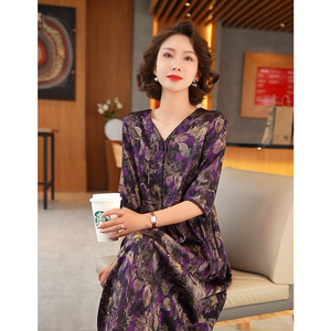 杭州大牌真丝连衣裙女夏季2024年新款高端气质妈妈桑蚕丝裙子显瘦
