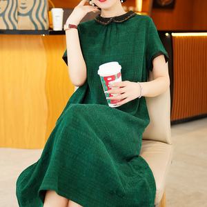 杭州大牌真丝连衣裙女气质复古香云纱中年桑蚕丝裙子夏季2023新款