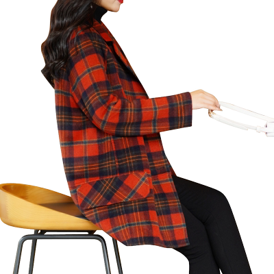 迪芬璐嘉羊毛双面呢韩版格子大衣